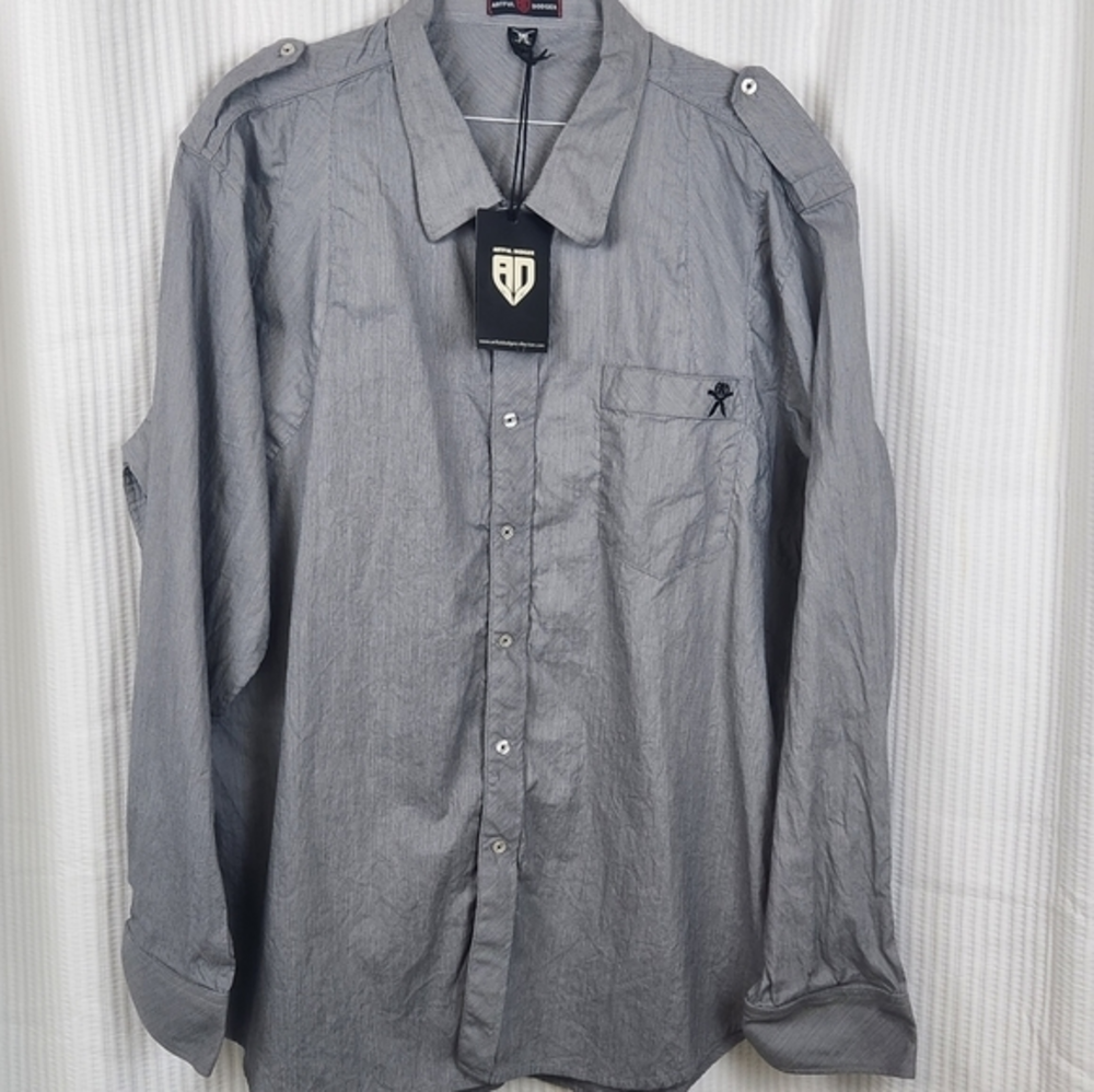 Artful Dodger Black White Stripe Long Sleeve Button Up Size 4XL Graffiti Street